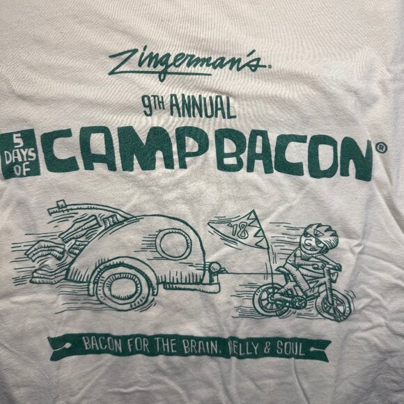 Vintage Style Camp Bacon T-Shirt Zingerman's 9th Annual Beige Green‎ Size S - Picture 2 of 5